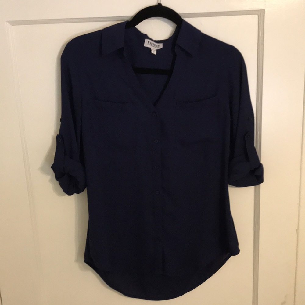 Blue Button Down Blouse By Express - image 1